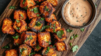 Spicy Crispy Paneer Bites Appetizer Indian Food Recipe Delicious Tasty Snack Eat Red Dip Dish Meal  