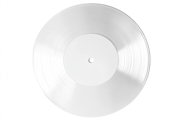A translucent, white vinyl record with a blank white label