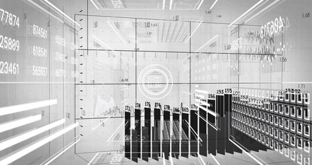 3D holographic interface projecting floating bar charts numeric gauges and waveforms in digital hub - Powered by Adobe