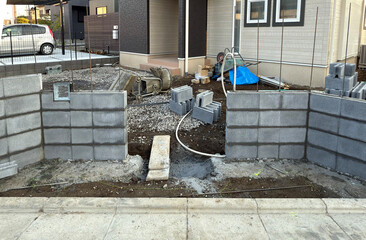 住宅の外構工事　ブロック