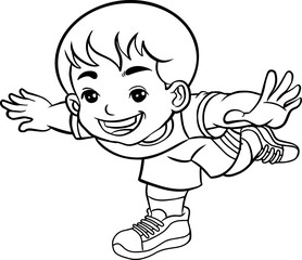 children practice balance line vector illustration isolated on white background