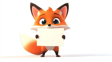 Obraz premium Adorable Cartoon Fox Holding Blank Sign Cute Animal Illustration Perfect for Kids Projects Design 