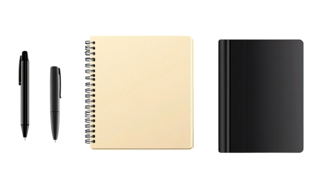 Set of office items - notebook and pen. Each element is separately isolated