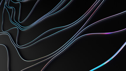 The background is an abstract black with futuristic fashion neon wavy lines. 3d rendering illustration not AI