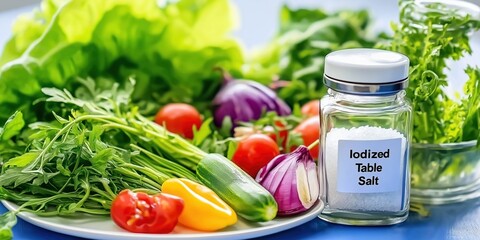 Iodized Table Salt with Fresh Vegetables Promoting Healthy Diet