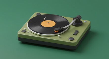 Playing Record on Green Turntable Stylish Music Player