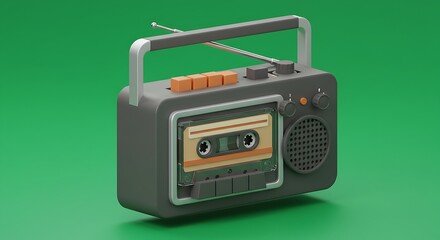 Radio with Cassette Player on Green Background Illustration