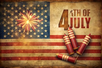 Retro Style 4th of July Poster With Faded Flag
