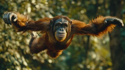Orangutan in flight wildlife photography jungle habitat primate animal