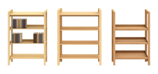 Set of three different bookcases. Each element is separately isolated