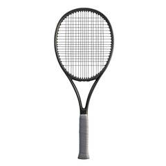 Detailed view of a tennis racket with strings isolated on transparent background