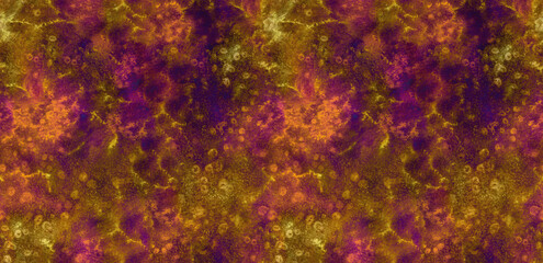 Bright cosmic texture orange, pink and yellow stains watercolor seamless pattern. Abstract vibrant pink and purple stars nebula sky watercolour textured print for textile, outer space surface design