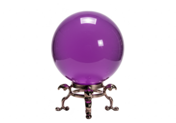 Purple crystal ball on stand isolated on transparent background