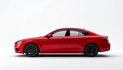 Fototapeta premium Blank Red Sedan Side View Mockup