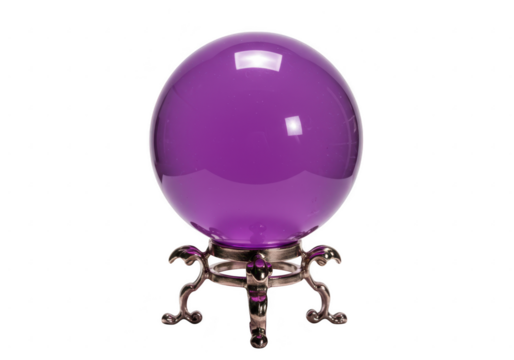 Purple crystal ball on stand isolated on transparent background
