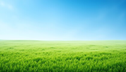 Obraz premium Lush green field under a clear blue sky.