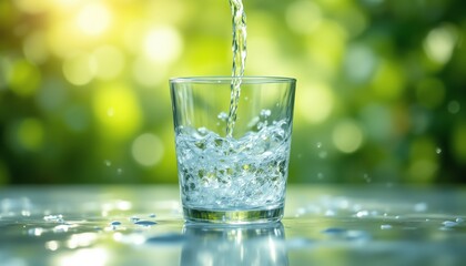 Refreshing water pouring into a glass.