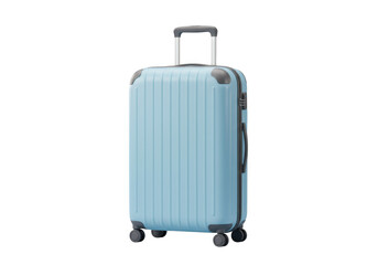 Light blue suitcase with handle isolated on transparent background