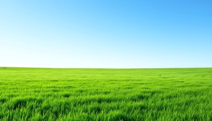 Fototapeta premium Vast green field under a clear blue sky.