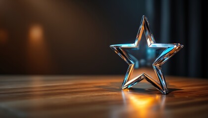 Elegant glass star on a wooden table.