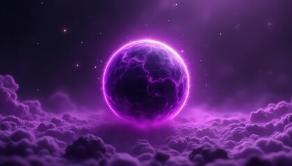 Obraz premium A vibrant purple planet amidst clouds.