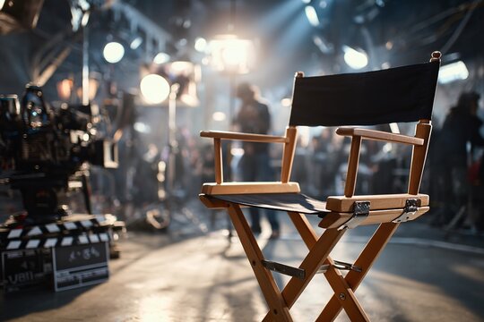 Classic director's chair on a movie set.