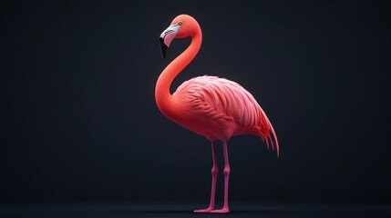 Fototapeta premium Pink flamingo profile against dark background