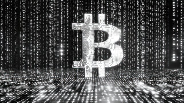 Bitcoin symbol binary code background digital currency cryptocurrency finance technology