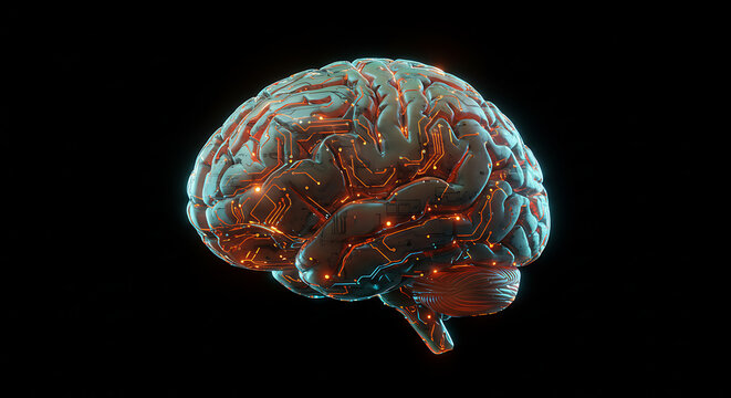 A Futuristic Illuminated Brain with Embedded Circuits