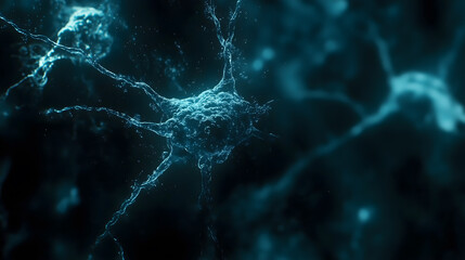 Fototapeta premium Microscopic View of Neuron Cell Neural Network Brain Cell Structure Cytoplasm Axons Dendrites