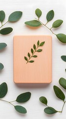 Light Pink Soap Bar on Wooden Board with Eucalyptus Leaves