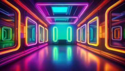 Stylischer Spiegelraum mit Neonrahmen