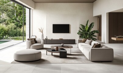 Fototapeta premium Modern living room with patio view