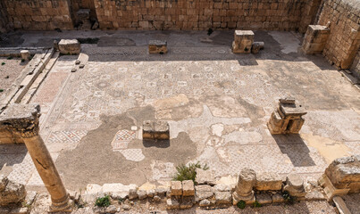 Beautiful mosaic floor in the Church of SS Cosmas and Damian in Jerash, a Greco-Roman well preserved city in Jordan