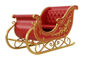 Red and gold christmas sleigh isolated on transparent background