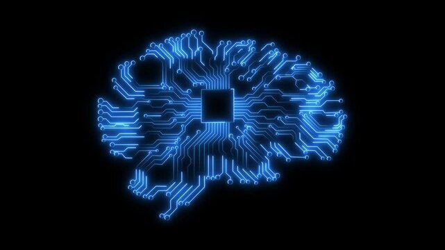 Abstract brain hologram, Abstract glowing neural pathways forming an  brain, representing artificial intelligence. Artificial intelligence, data and cybersecurity with connection or science.