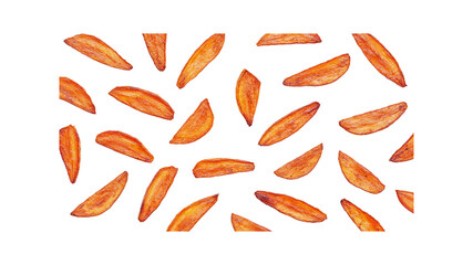 Obraz premium Scattered Crispy Sweet Potato Wedges on Transparent Background