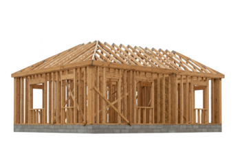 House framing construction wooden structure isolated on transparent background