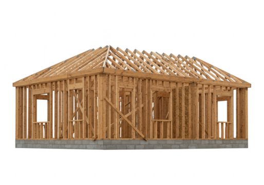 House framing construction wooden structure isolated on transparent background