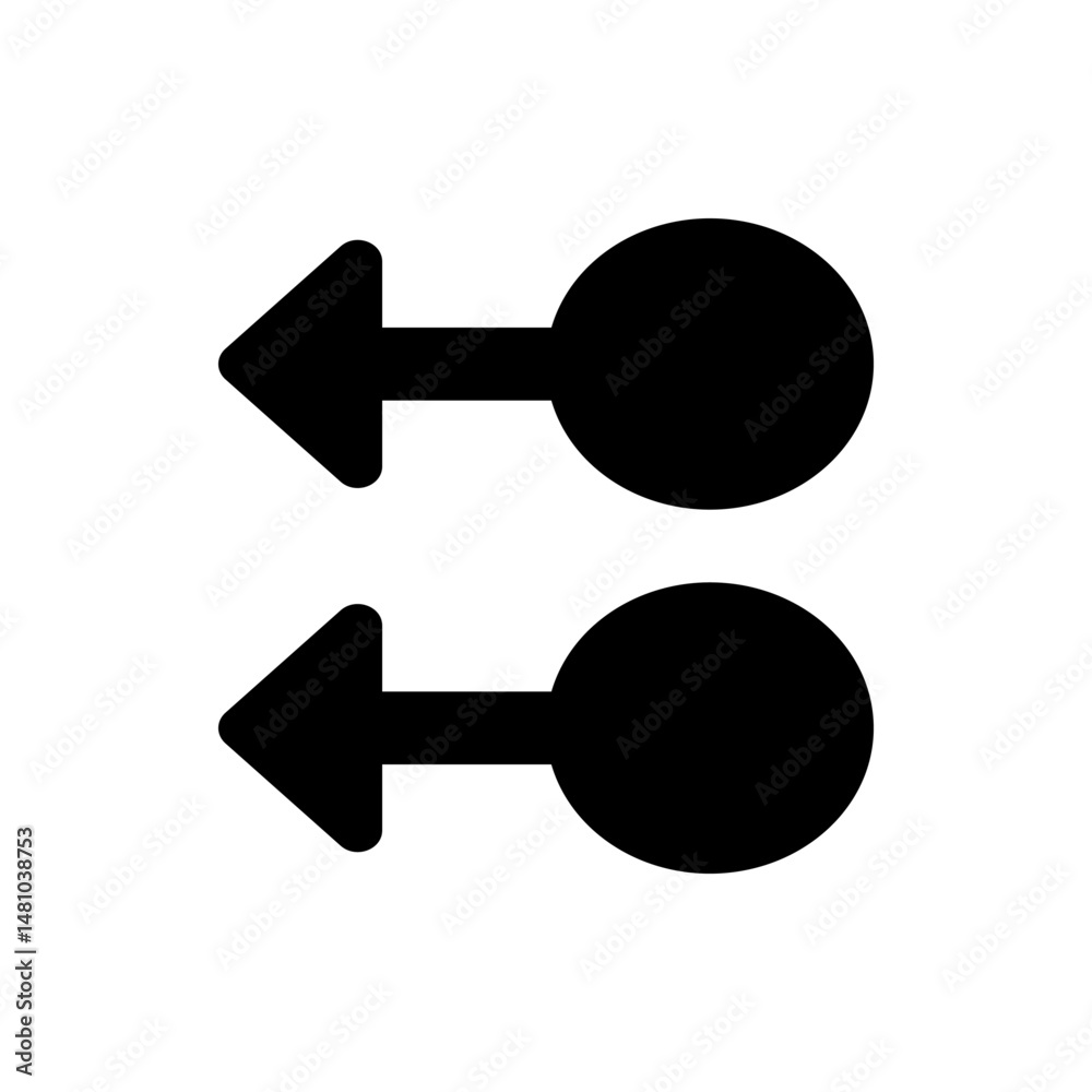 Poster two horizontal arrows pointing left with circular ends in a stacked arrangement on a white backgroun