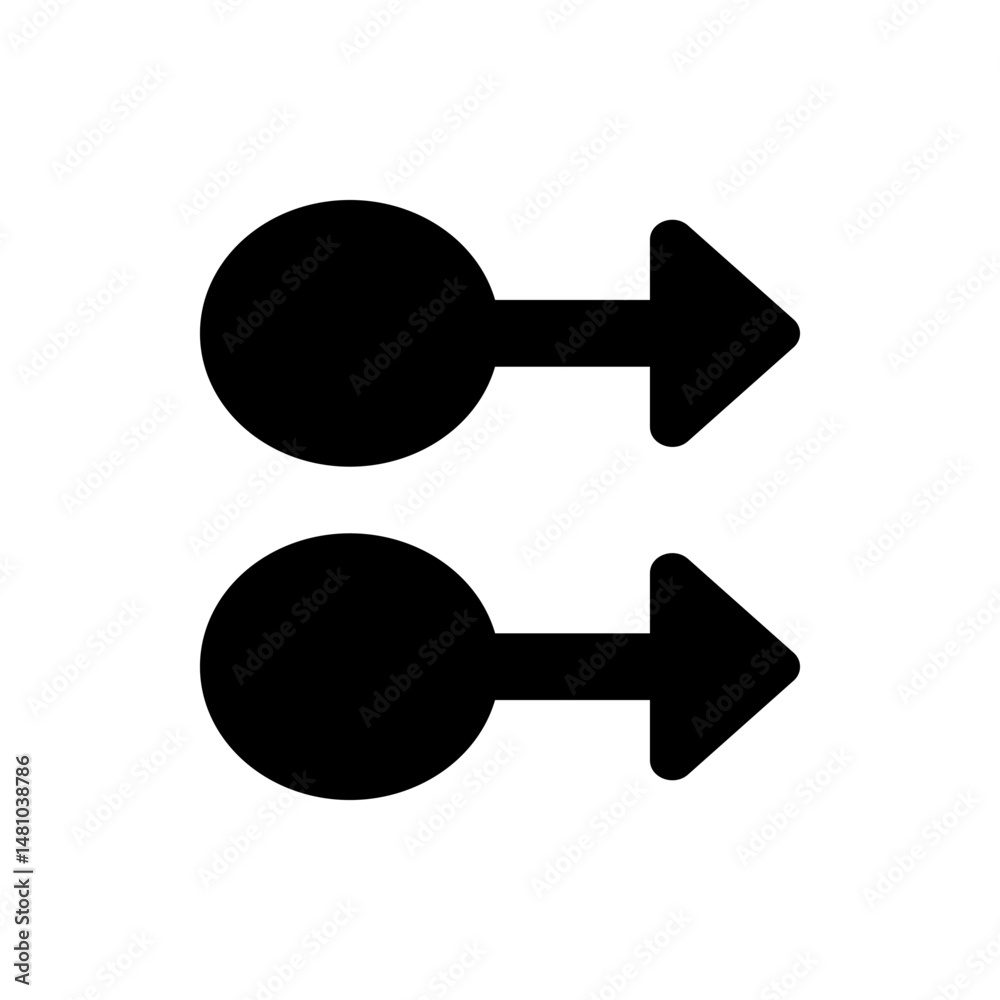 Poster two horizontal arrows with circular origins pointing to the right in a stacked configuration image