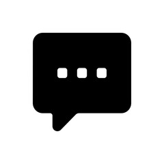 Black speech bubble with rounded corners and three square dots indicating a message is loading or typing