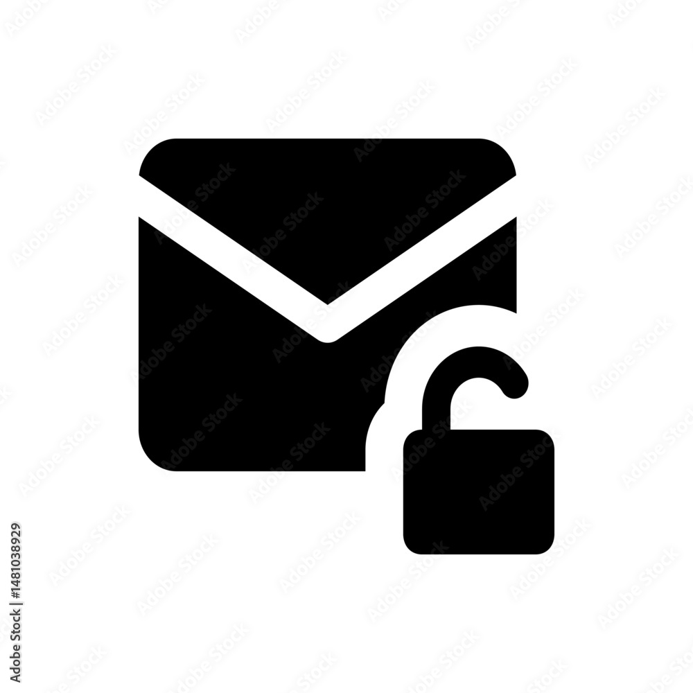 Poster email envelope icon with an unlocked padlock symbol indicating secure or decrypted communication mes