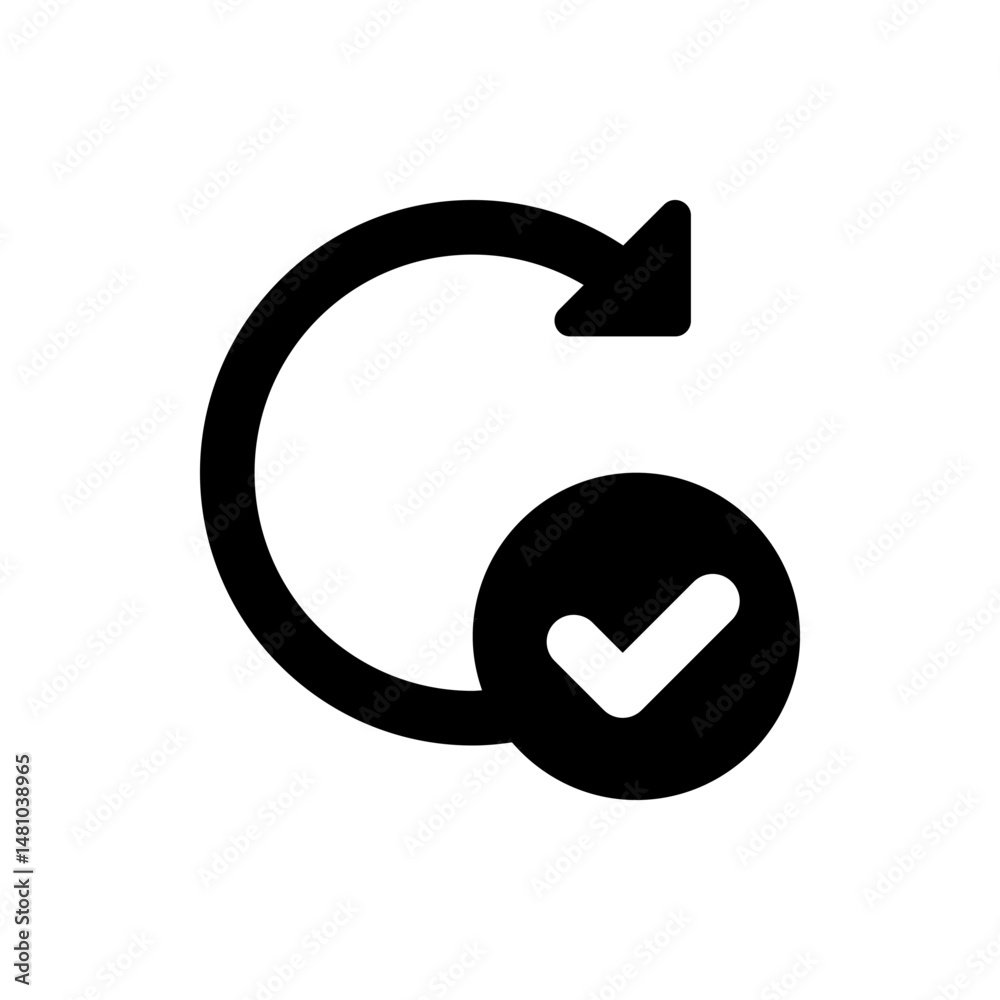 Poster circular arrow with a check mark inside a circle indicating completion or successful processing of a