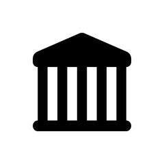 Illustration of a black building with three columns and a triangular roof on a white background design element