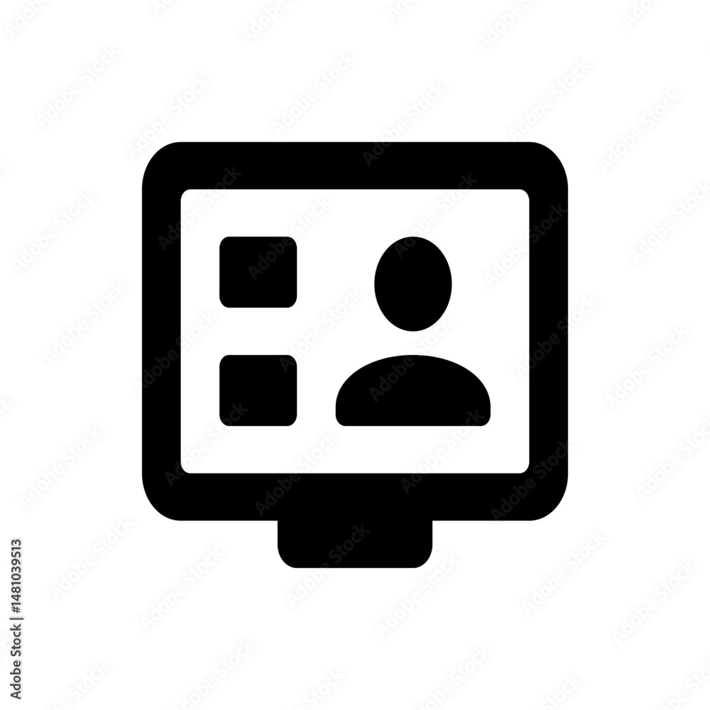 Poster black and white monitor displaying a user profile with two boxes for additional information shown