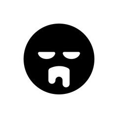 A black circle with two downward curved eyes and a white drool coming from the mouth emoji style face