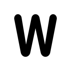 Illustration of a bold black letter w with rounded edges isolated on a white background in simple style