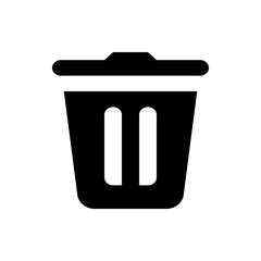 Illustration of a black trash can with a lid and two rectangular cutouts on a white background design icon