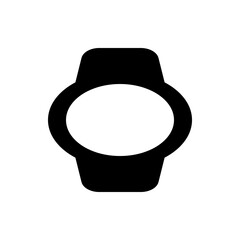 Illustration of a black smartwatch with a circular face and band against a white background design style
